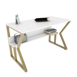 Hanah Home Wake Mesa de Estudio Blanco y Oro